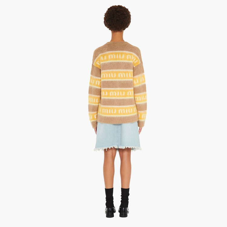 Purchase (W) MIU MIU 黄色条纹logo针织毛衣 FW22. MMF656-11YG-F0040