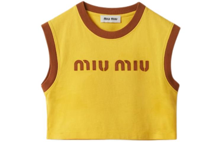 Order (W) MIU MIU Top Corto Sin Mangas Amarillo con Logo Contraste. MJT685-115L-F0Q8L-S-OOO
