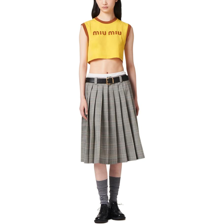Lookbook (W) MIU MIU Top Corto Sin Mangas Amarillo con Logo Contraste. MJT685-115L-F0Q8L-S-OOO