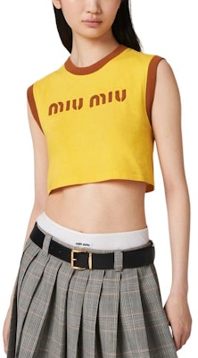 (W) MIU MIU Top Corto Sin Mangas Amarillo con Logo Contraste. MJT685-115L-F0Q8L-S-OOO Purchase (W) MIU MIU Top Corto Sin Mangas Amarillo con Logo Contraste. MJT685-115L-F0Q8L-S-OOO