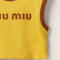 Cheap (W) MIU MIU 黃色無袖短版上衣對比色Logo印花。 MJT685-115L-F0Q8L-S-OOO
