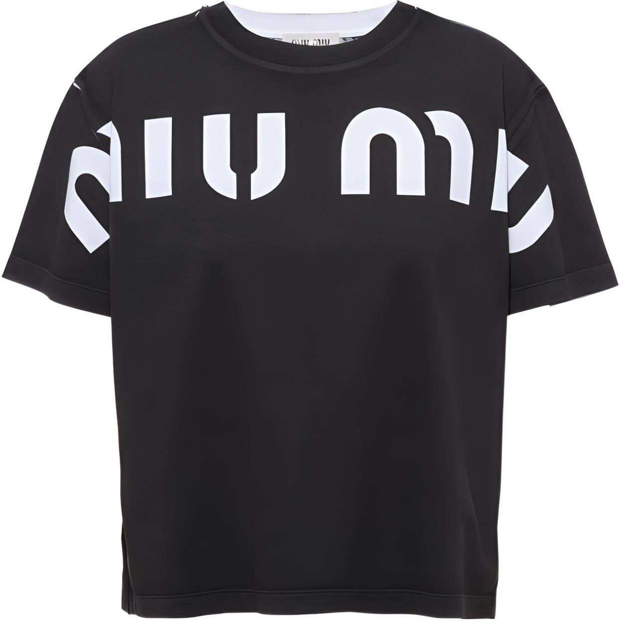 (Women) MIU MIU Alphabet Print Crewneck Short Sleeve T-Shirt Black Women SS23 MJN458-12YG-F0002