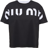 (Women) MIU MIU Alphabet Print Crewneck Short Sleeve T-Shirt Black Women SS23 MJN458-12YG-F0002 (Women) MIU MIU Alphabet Print Crewneck Short Sleeve T-Shirt Black Women SS23 MJN458-12YG-F0002