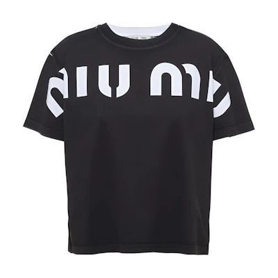 (Women) MIU MIU Alphabet Print Crewneck Short Sleeve T-Shirt Black Women SS23 MJN458-12YG-F0002