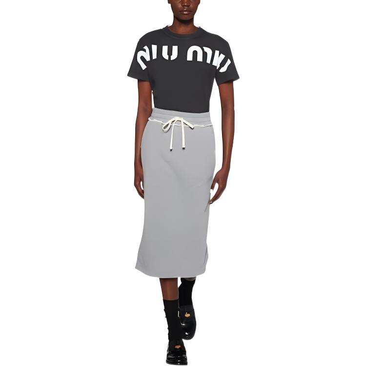 Lookbook (W) MIU MIU 字母印花黑色短袖圓領上衣 女款 SS23 MJN458-12YG-F0002