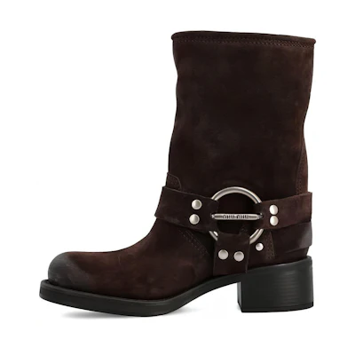 (W) MIU MIU Ankle Boots 'Fashion Buckle Brown'