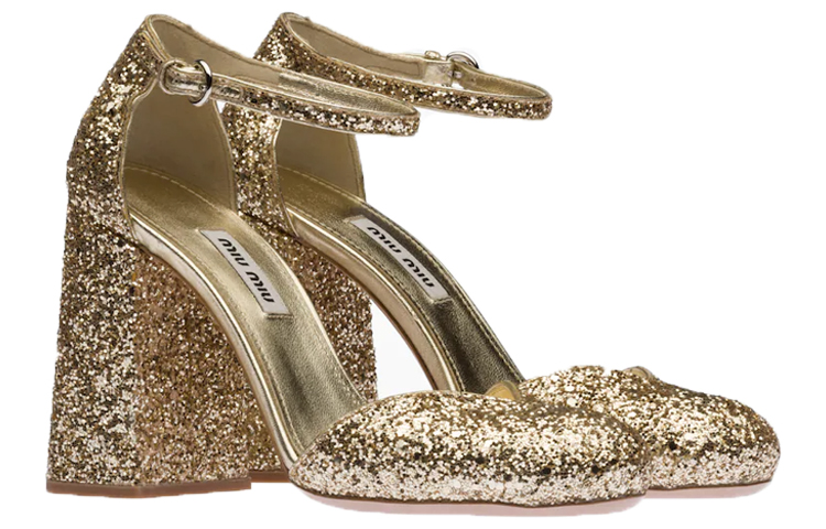 Lookbook (W) MIU MIU Ankle Strap Glitter Pumps 'Kuning Pyrite' 5I730D_36B_F0846_F_100