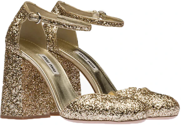 (W) MIU MIU Enkelband Glitter Pumps ''Pyriet Geel'' 5I730D_36B_F0846_F_100 Lookbook (W) MIU MIU Enkelband Glitter Pumps ''Pyriet Geel'' 5I730D_36B_F0846_F_100