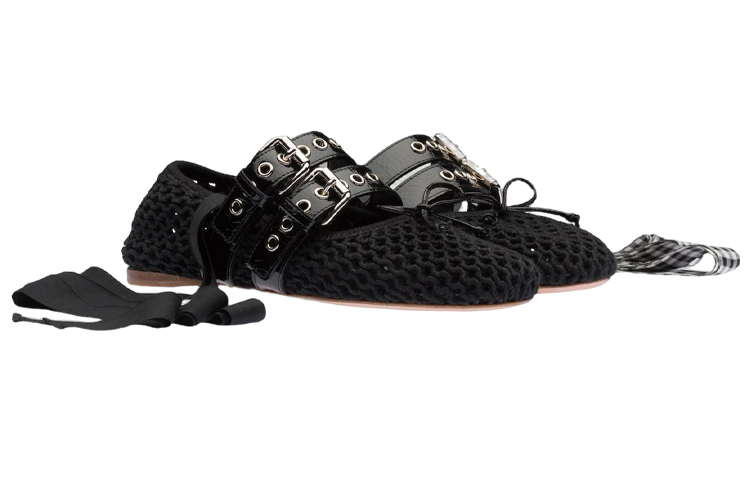 Lookbook (W) MIU MIU 黑色针织时尚芭蕾平底鞋 5F737D_1E46_F0002_F_005