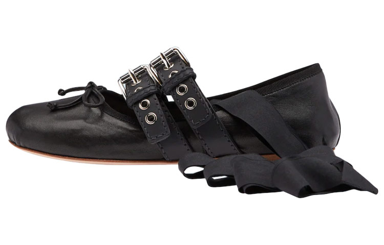 (Women) MIU MIU Ballet Flats 'Black Leather Ribbon' 5F466A_3KSR_F0002_F_005