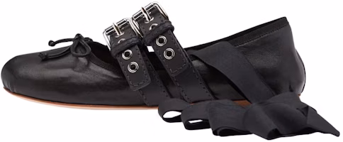(Women) MIU MIU Ballet Flats 'Black Leather Ribbon' 5F466A_3KSR_F0002_F_005 (Women) MIU MIU Ballet Flats 'Black Leather Ribbon' 5F466A_3KSR_F0002_F_005