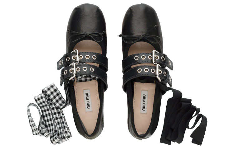 Purchase (W) MIU MIU Bailarinas 'Cinta de Cuero Negro' 5F466A_3KSR_F0002_F_005