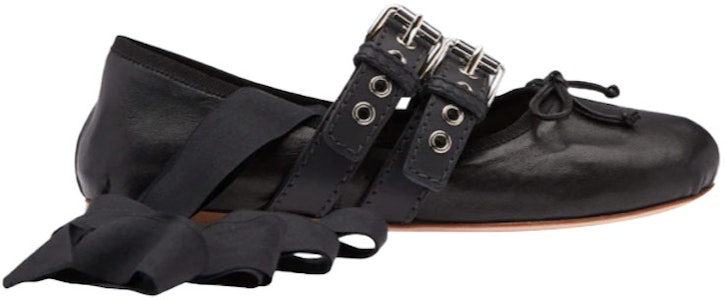 (W) 미우미우 블랙 새틴&카프스킨 리본 플랫 5F466A_3I2X_F0002_F_005 Order (W) 미우미우 블랙 새틴&카프스킨 리본 플랫 5F466A_3I2X_F0002_F_005