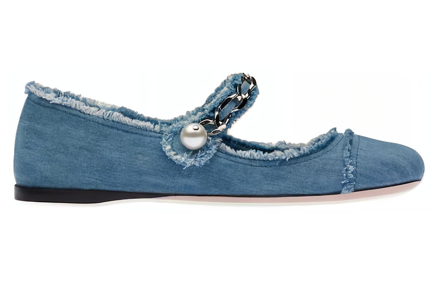 Order MIU MIU 女士丹寧藍色芭蕾平底鞋