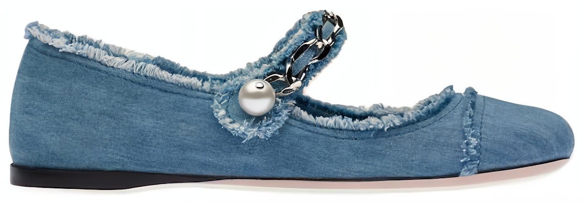 MIU MIU 女士丹寧藍色芭蕾平底鞋 Order MIU MIU 女士丹寧藍色芭蕾平底鞋