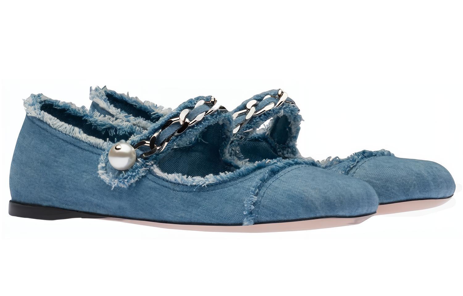 Lookbook MIU MIU 女士丹寧藍色芭蕾平底鞋