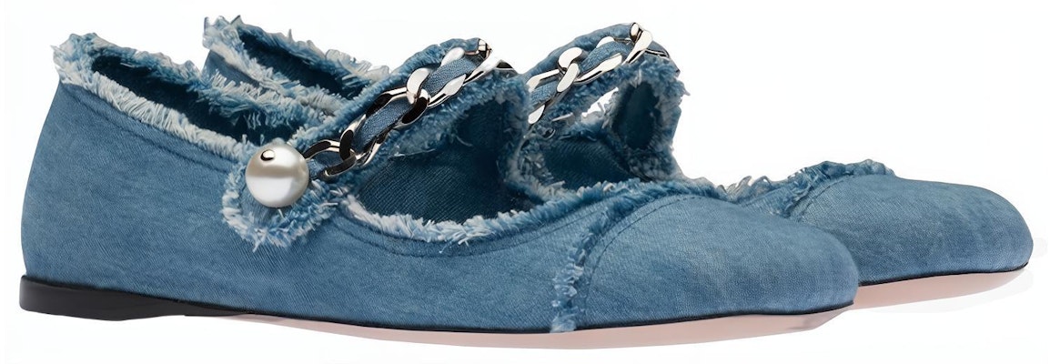 MIU MIU 女士丹寧藍色芭蕾平底鞋 Lookbook MIU MIU 女士丹寧藍色芭蕾平底鞋