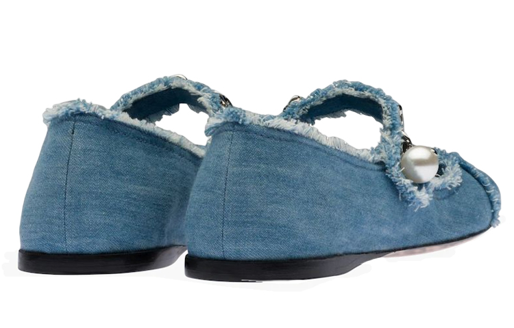 Shop MIU MIU 女士丹寧藍色芭蕾平底鞋