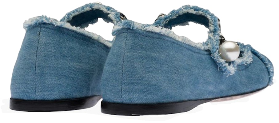 MIU MIU 女士丹寧藍色芭蕾平底鞋 Shop MIU MIU 女士丹寧藍色芭蕾平底鞋
