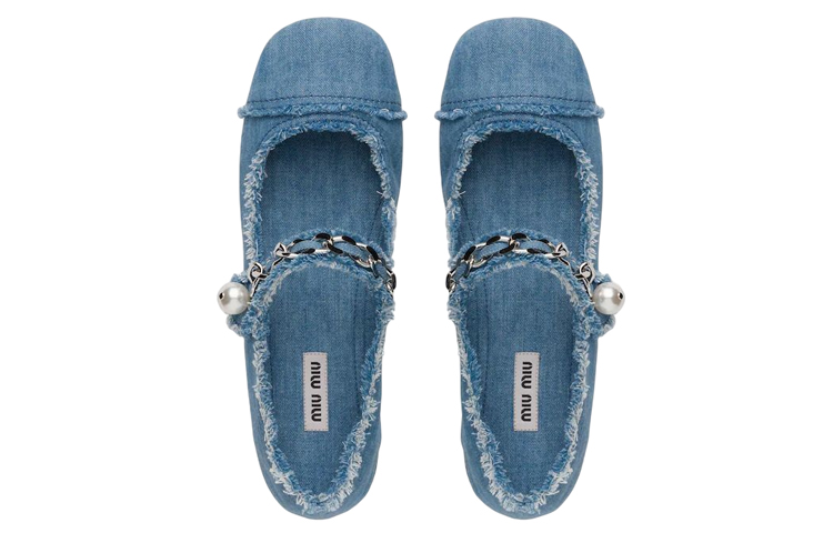 Purchase MIU MIU 女士丹寧藍色芭蕾平底鞋