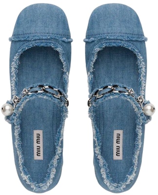 MIU MIU 女士丹寧藍色芭蕾平底鞋 Purchase MIU MIU 女士丹寧藍色芭蕾平底鞋