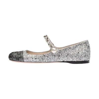 (W) MIU MIU Ballet Flats 'Glitter Silver Black'