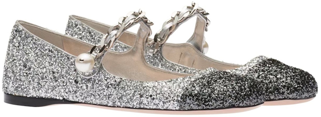 (W) MIU MIU Kasut Ballet 'Glitter Perak Hitam' 5F653D_3A9N_F_D005 Order (W) MIU MIU Kasut Ballet 'Glitter Perak Hitam' 5F653D_3A9N_F_D005