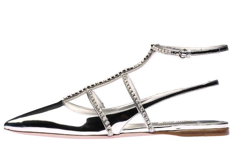 (W) MIU MIU Ballet Flats 'Metallic Silver Texture'