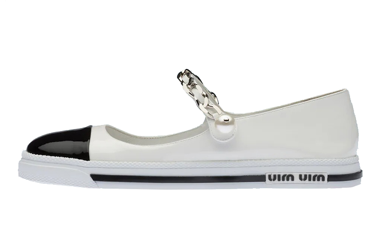(Women) MIU MIU Ballet Flats 'Patent White Black' 5F662D_ZAZ_F0964_F_005