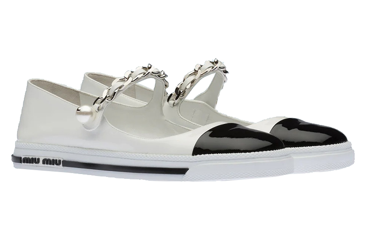 Lookbook (W) MIU MIU Bailarinas 'Charol Blanco Negro' 5F662D_ZAZ_F0964_F_005