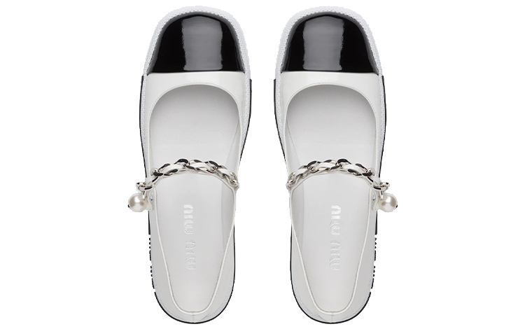 Shop (W) MIU MIU Bailarinas 'Charol Blanco Negro' 5F662D_ZAZ_F0964_F_005