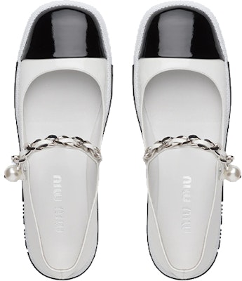 (W) MIU MIU Kasut Ballet 'Patent Putih Hitam' 5F662D_ZAZ_F0964_F_005 Shop (W) MIU MIU Kasut Ballet 'Patent Putih Hitam' 5F662D_ZAZ_F0964_F_005