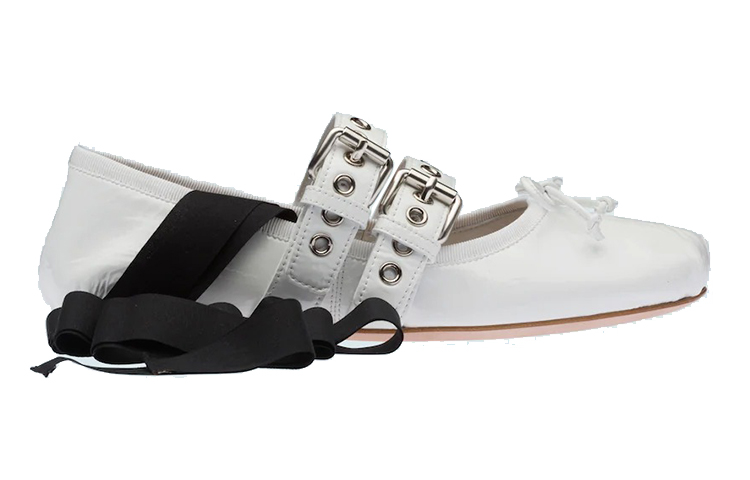 (W) MIU MIU Ballet Flats 'White Leather' 圖 2