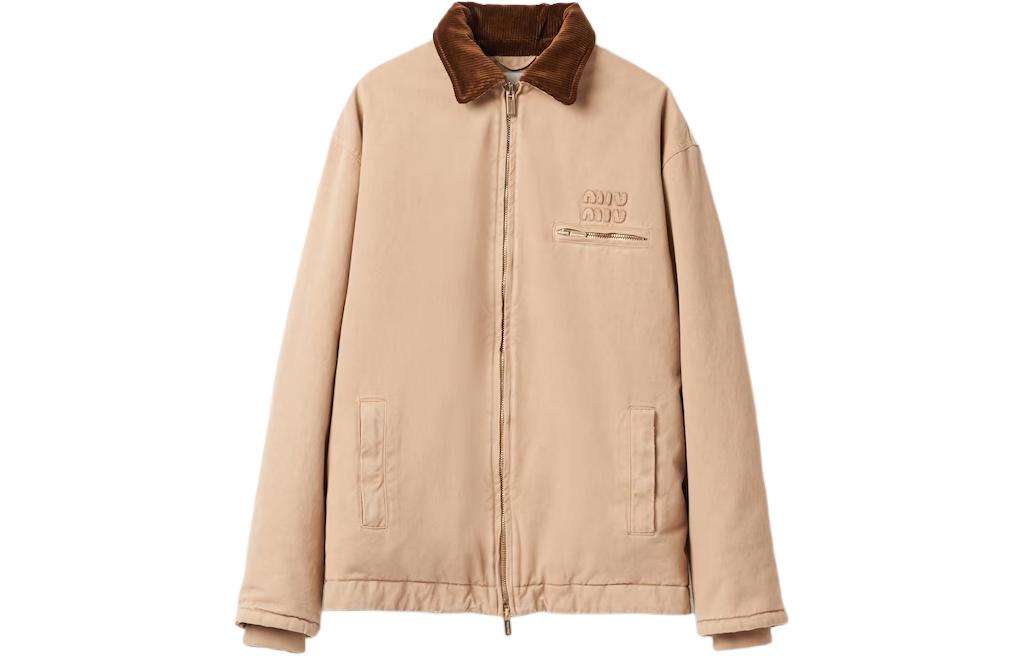 (Women) Miu Miu Beige Embroidered Gabardine Blouson Jacket with Logo Design ML1010-135Q-F0627-S-OOO