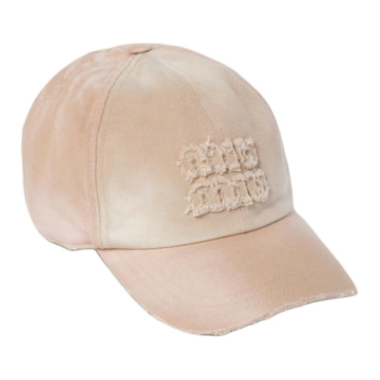 (Women) MIU MIU Beige Embroidered Logo Distressed Denim  Cap. 5HC274_2CRZ_F0627