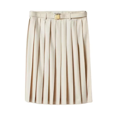 (Women) MIU MIU Beige Pleated Midi Skirt Casual Solid White Skirt. MG2031-11AD-F0018-S-232