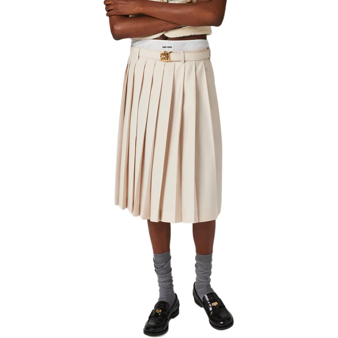 (Women) MIU MIU Beige Pleated Midi Skirt  Casual Solid White Skirt. MG2031-11AD-F0018-S-232 圖 5