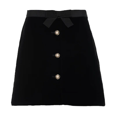 (Women) MIU MIU Black A-Line Skirt with Bow and Single Button Design. MG1636-068-F0002