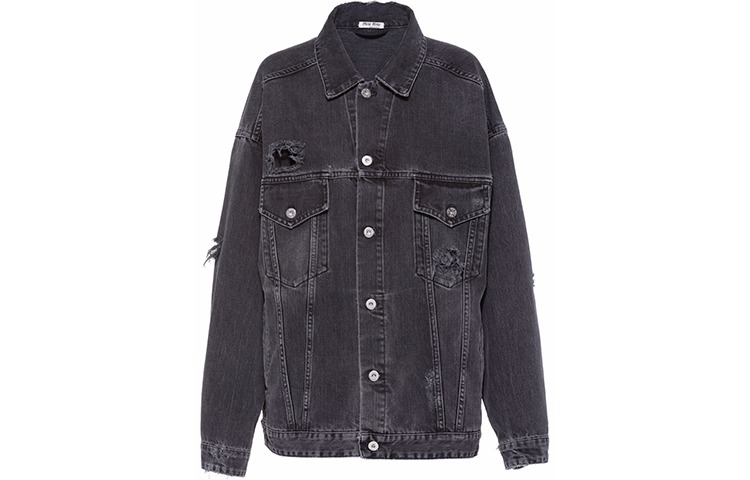 (Women) MIU MIU Black Distressed Denim Jacket GWB134-10KX-F0002