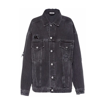 (Women) MIU MIU Black Distressed Denim Jacket GWB134-10KX-F0002