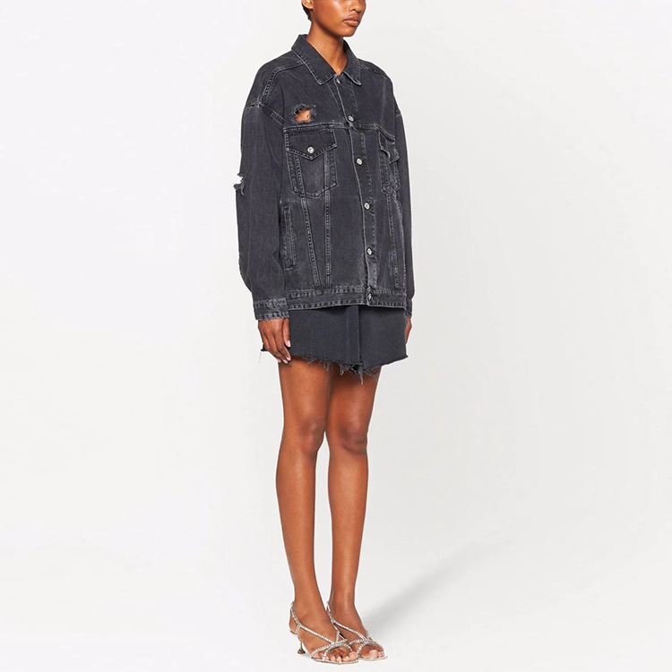 Purchase (W) MIU MIU Jaket Denim Hitam Distressed GWB134-10KX-F0002