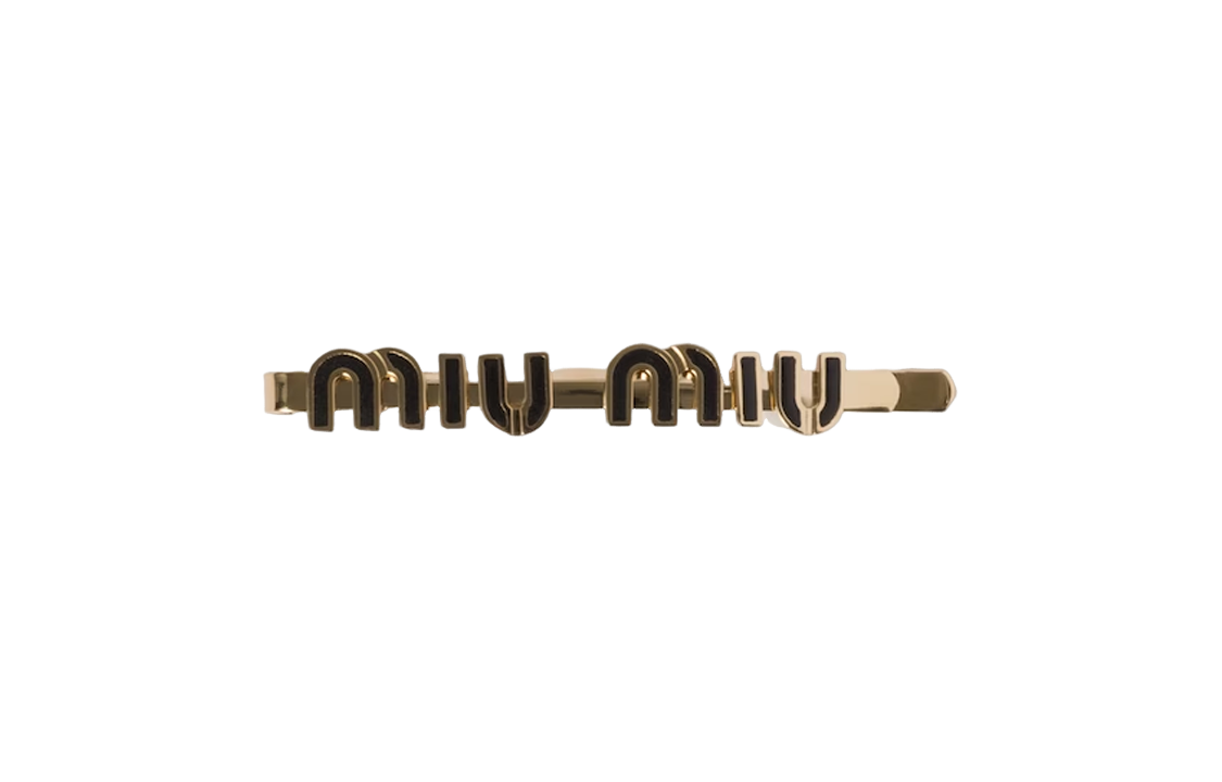 (Women) MIU MIU Black Enamel Metal Logo Hair Clip for Women. 5IF146_2F6T_F0002
