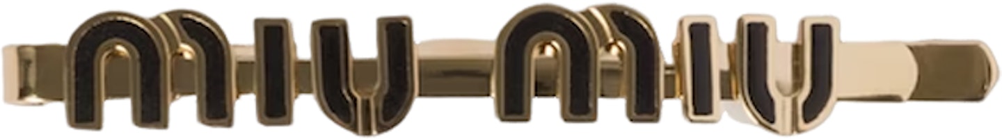 (Women) MIU MIU Black Enamel Metal Logo Hair Clip for Women. 5IF146_2F6T_F0002 (Women) MIU MIU Black Enamel Metal Logo Hair Clip for Women. 5IF146_2F6T_F0002
