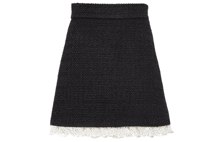 (Women) MIU MIU Black Lace-Trim Tweed A-Line Casual Mini Skirt MG163-7517-F0002 圖 2