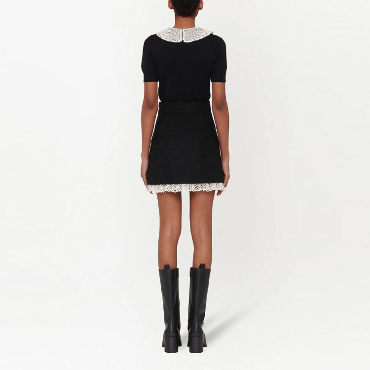 (Women) MIU MIU Black Lace-Trim Tweed A-Line Casual Mini Skirt MG163-7517-F0002 圖 5