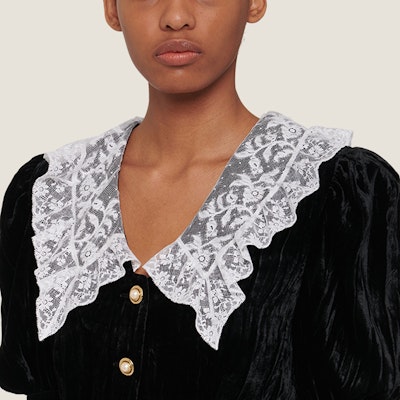 (W) MIU MIU Baju Pendek Wanita Hitam dengan Kolar Lace. MT1676-ZQU-F0002 Details for (W) MIU MIU Baju Pendek Wanita Hitam dengan Kolar Lace. MT1676-ZQU-F0002