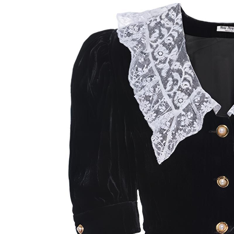 Sizing (W) MIU MIU Baju Pendek Wanita Hitam dengan Kolar Lace. MT1676-ZQU-F0002