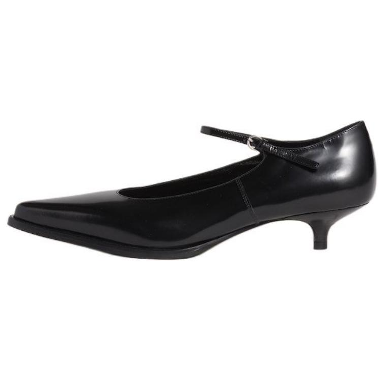 (Women) MIU MIU Black Leather Pointed Toe Buckle Kitten Heels 3.5cm. 5I317E_055_F0002_F_A035