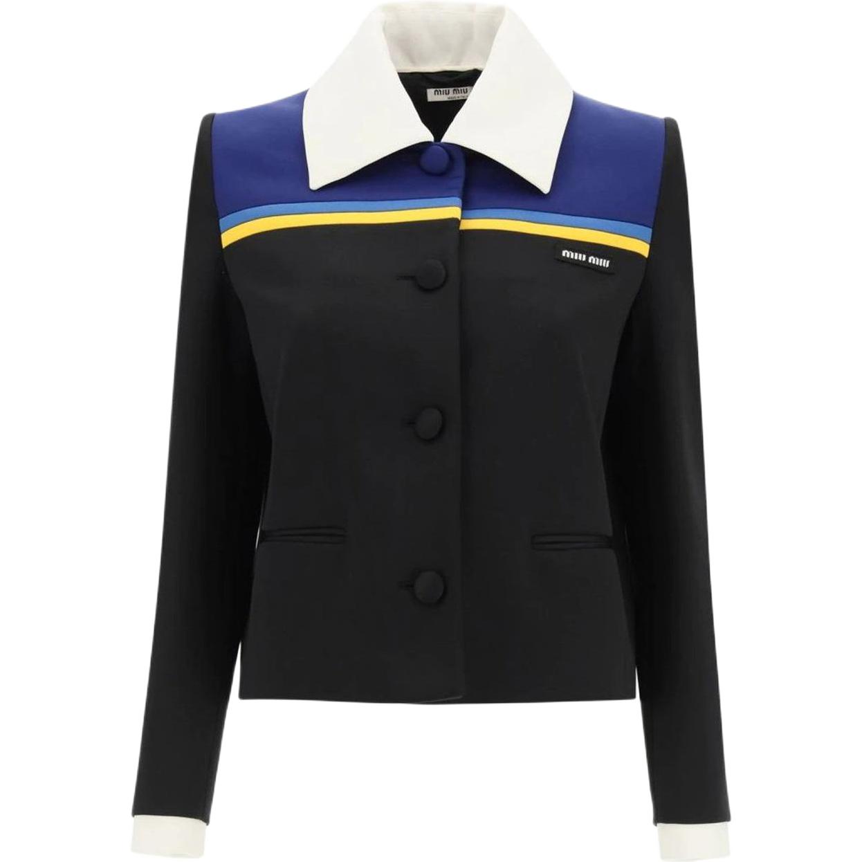 (Women) MIU MIU Black Logo Patch Collared Tailored Jacket. MH1670-1YX6-F098P