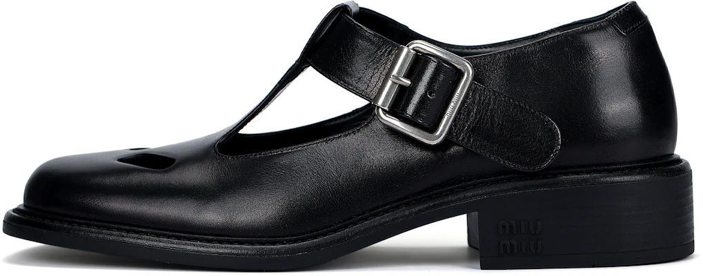(Women) MIU MIU Black Mary Jane Leather Shoes with Metal Detail and Block Heel 5E318E_007_F0002_F_G030 Buy (Women) MIU MIU Black Mary Jane Leather Shoes with Metal Detail and Block Heel 5E318E_007_F0002_F_G030
